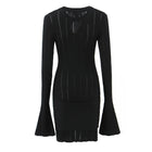 Open-Knit Ribbed Bell Sleeve Mini Dress with Hip Knot
