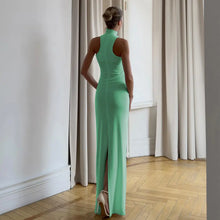 High Neck Sleeveless Metallic Bodycon Dress