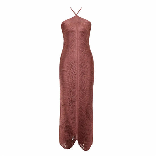 Halter Neck Metallic Fringe Dress