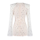 Crew-Neck Rhinestone-Embellished Guipure Lace Long-Sleeve Dress