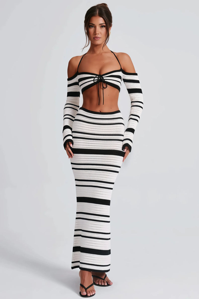 Striped Halter Top Maxi Dress Sets