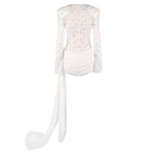 Crew-Neck Rhinestone-Embellished Guipure Lace Long-Sleeve Dress