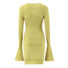 Open-Knit Ribbed Bell Sleeve Mini Dress with Hip Knot