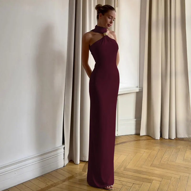 High Neck Sleeveless Metallic Bodycon Dress