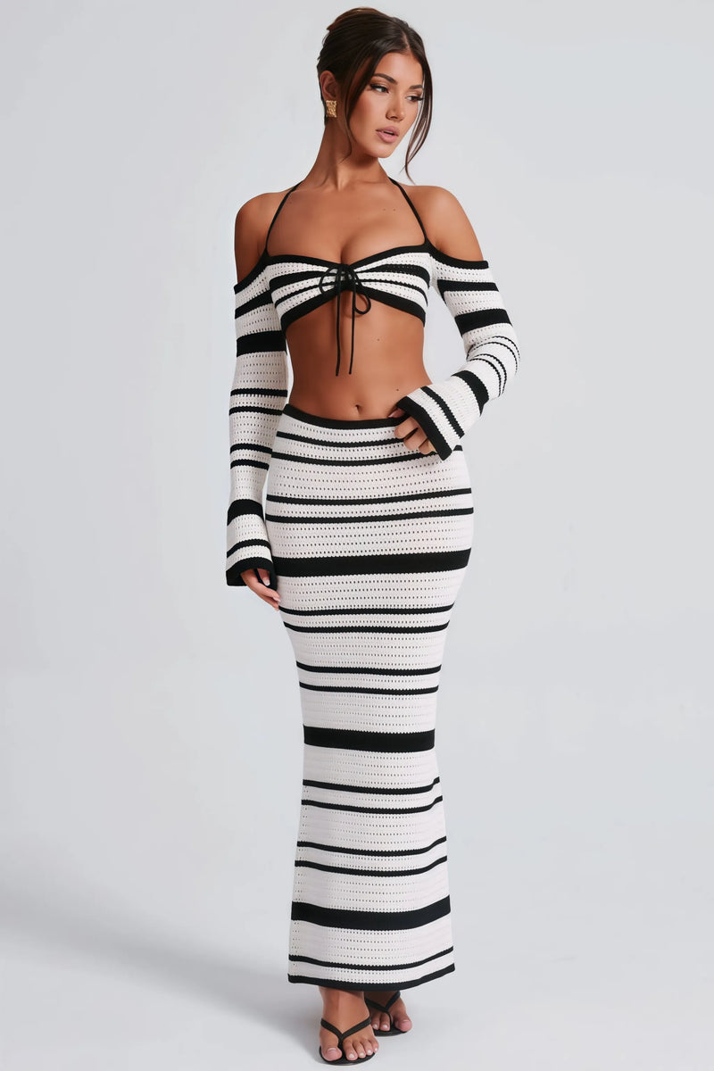 Striped Halter Top Maxi Dress Sets