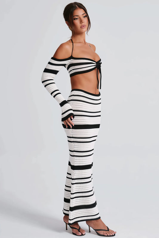 Striped Halter Top Maxi Dress Sets