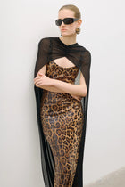 Two-Piece Sequin Leopard Spaghetti Strap Dress with Pullover Cape