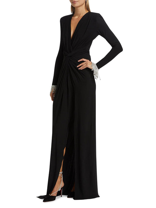 V-Neck Jersey Twist Maxi Dress