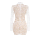 High-Neck Long-Sleeve Corset-Inspired Lace Mini Dress