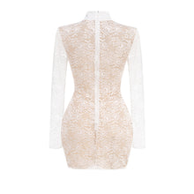 High-Neck Long-Sleeve Corset-Inspired Lace Mini Dress