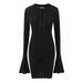 Open-Knit Ribbed Bell Sleeve Mini Dress with Hip Knot