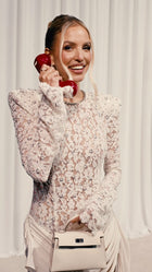 Crew-Neck Rhinestone-Embellished Guipure Lace Long-Sleeve Dress