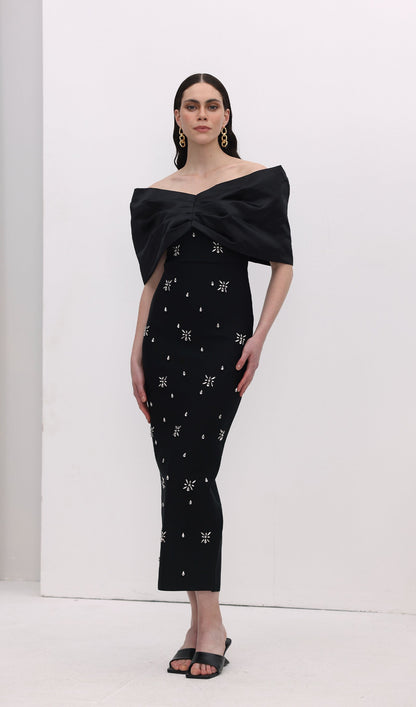 Off Shoulder Diamond Midi Dress
