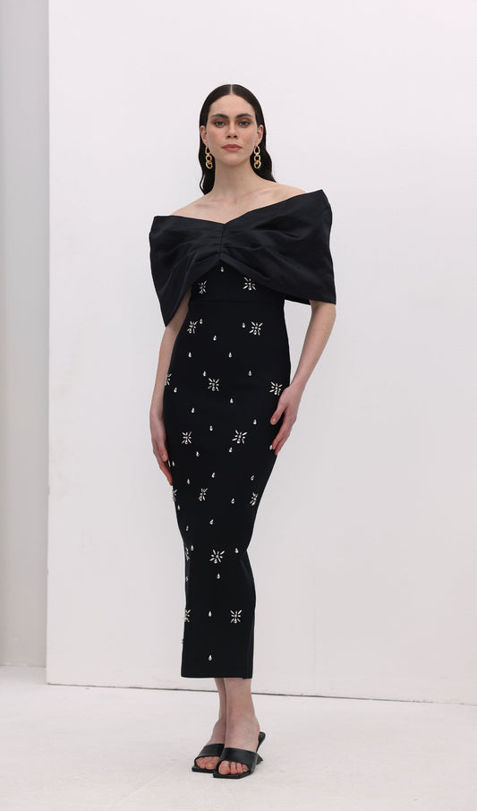 Off Shoulder Diamond Midi Dress