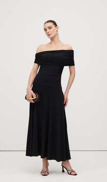 Off Shoulder Draped Midi Dress