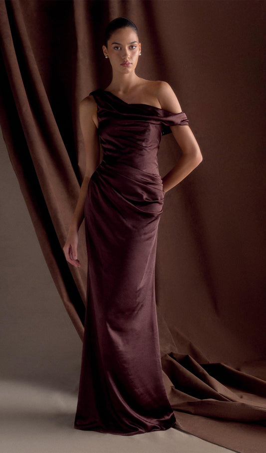 Off Shoulder Satin Maxi Dress