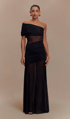 One Shoulder Mesh Maxi Dress