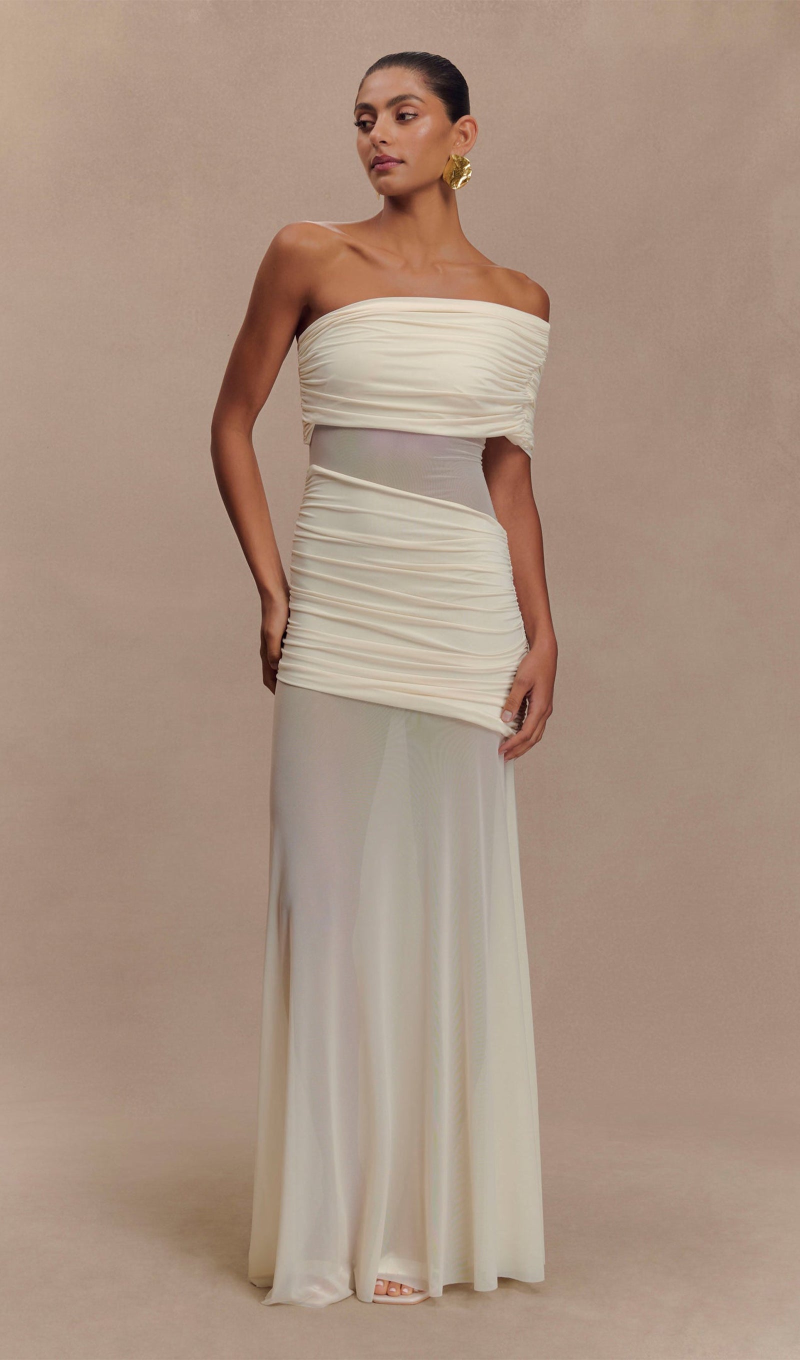 One Shoulder Mesh Maxi Dress