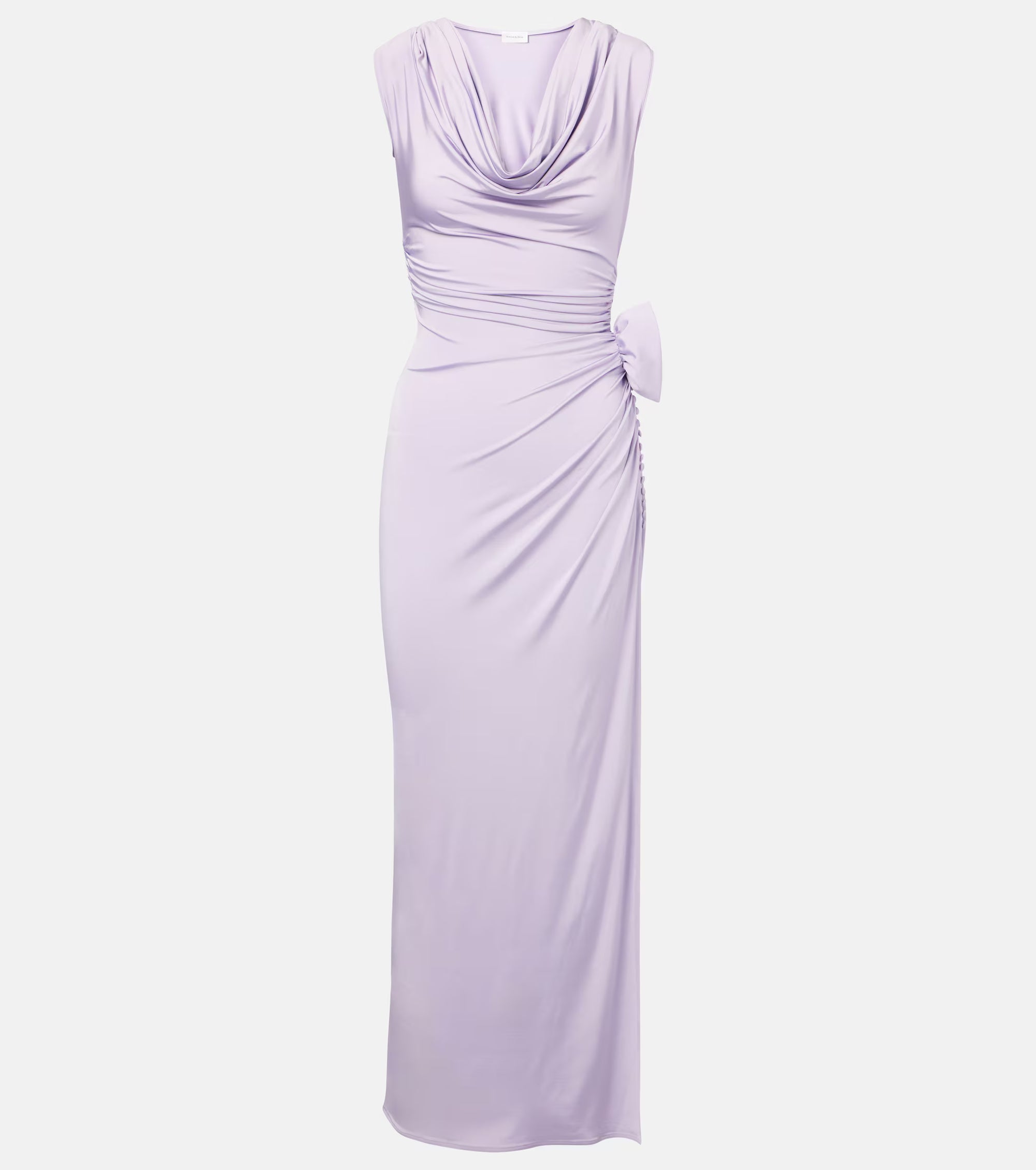 Draped Cowl Neck Side Slit 3D Floral Dress