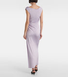 Draped Cowl Neck Side Slit 3D Floral Dress