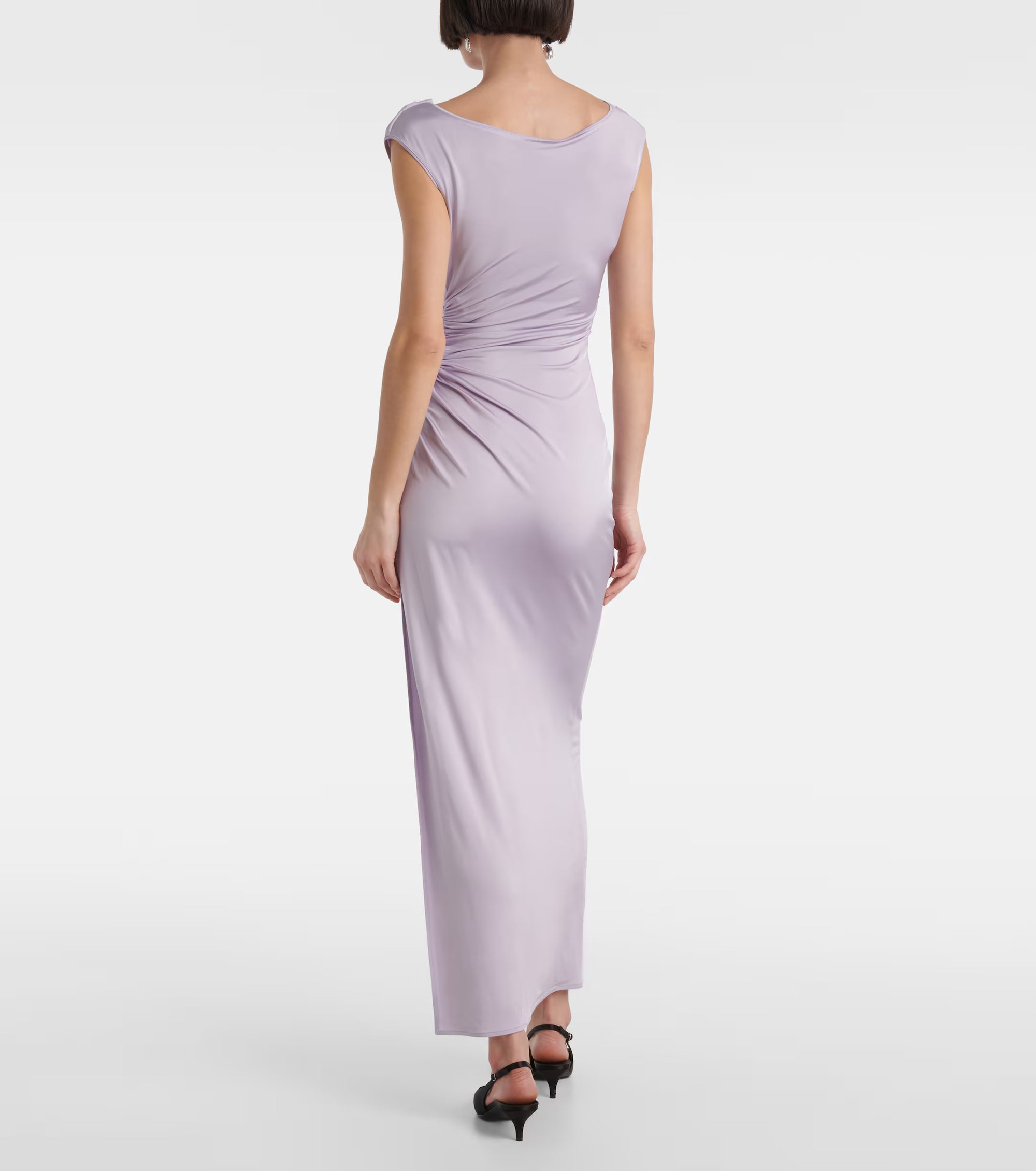 Draped Cowl Neck Side Slit 3D Floral Dress