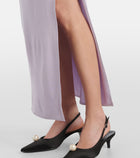 Draped Cowl Neck Side Slit 3D Floral Dress