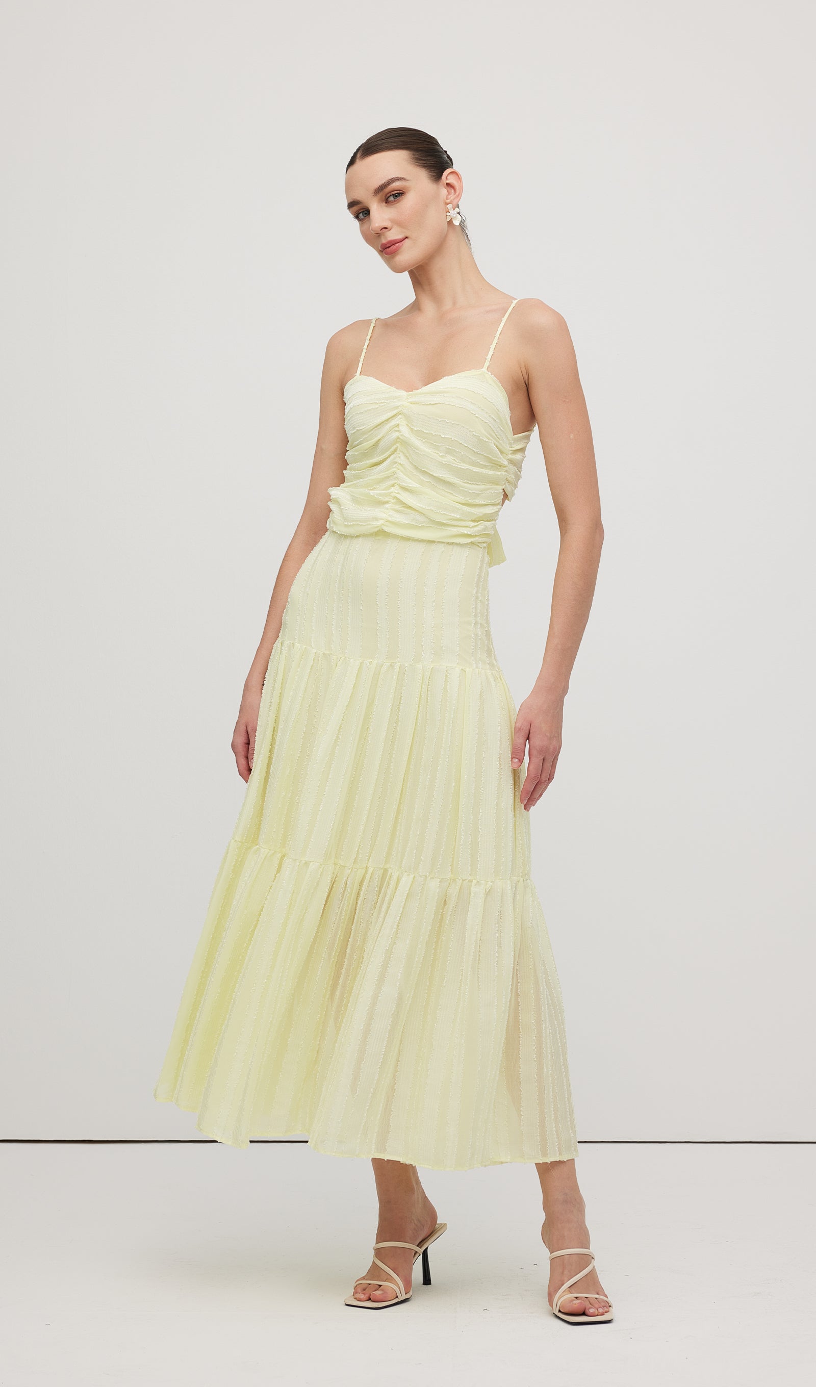 Pleated Backless Tiered Cami Midi Dress