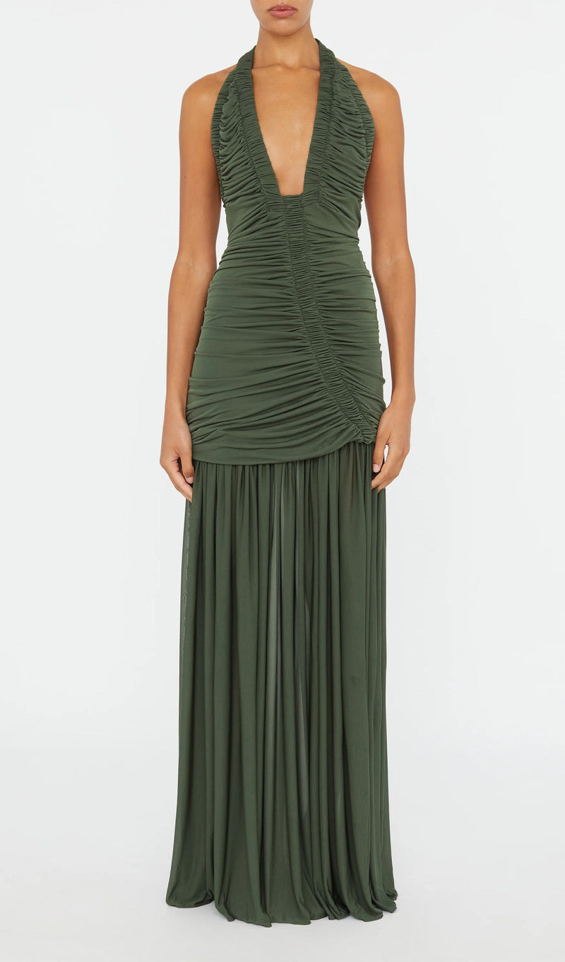Plunging V Neckline Racerback Maxi Dress