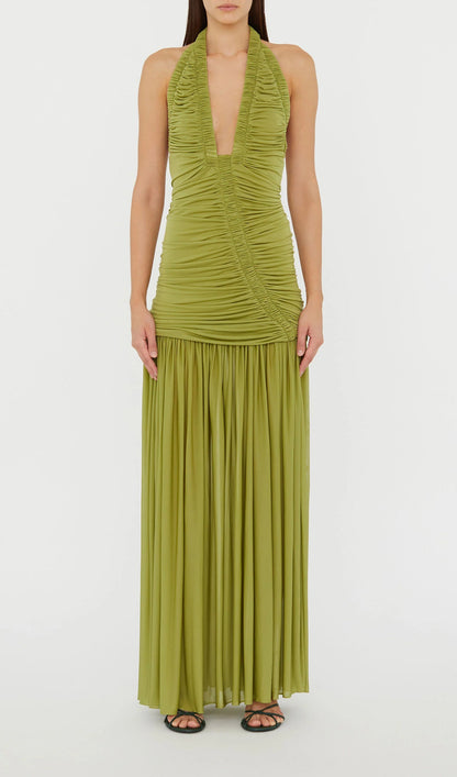 Plunging V Neckline Racerback Maxi Dress