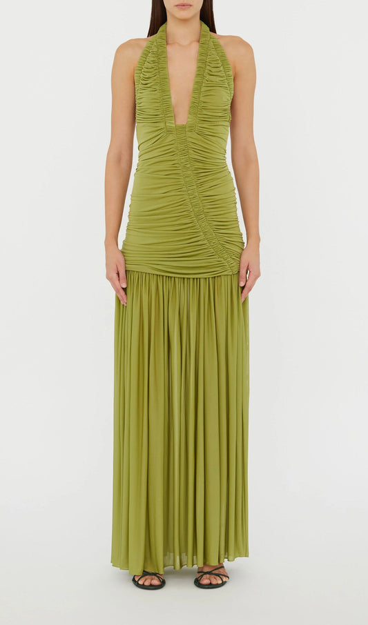 Plunging V Neckline Racerback Maxi Dress