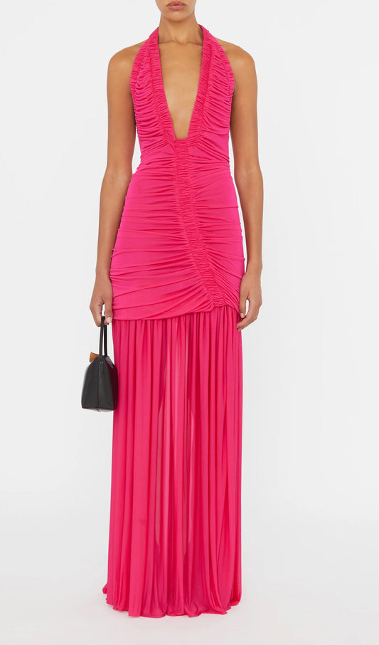 Plunging V Neckline Racerback Maxi Dress