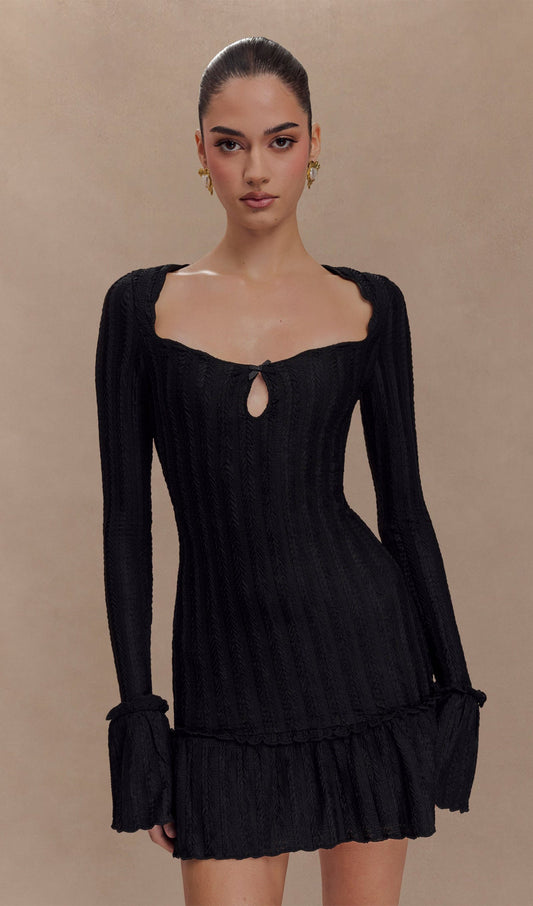 Pointelle Long Sleeve Mini Dress