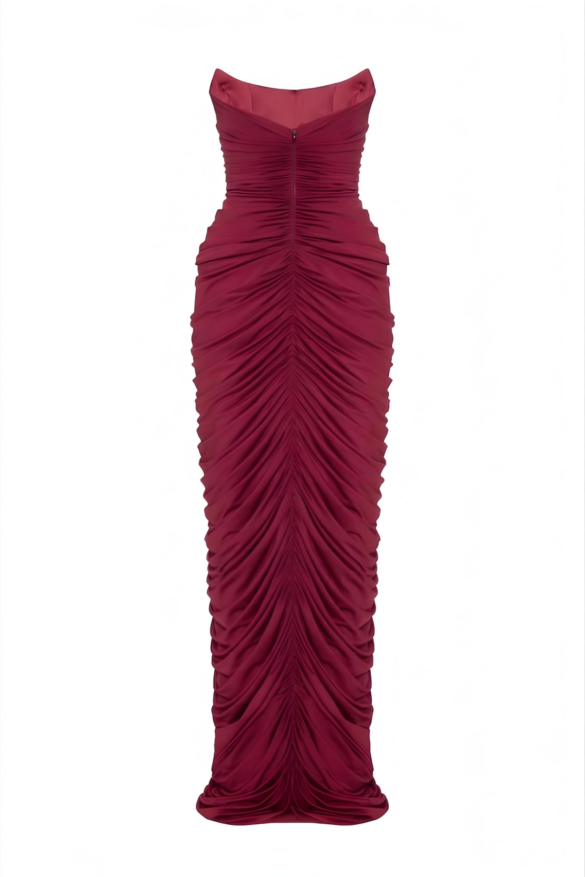 Strapless Front-Center Ruched Slit Evening Gown