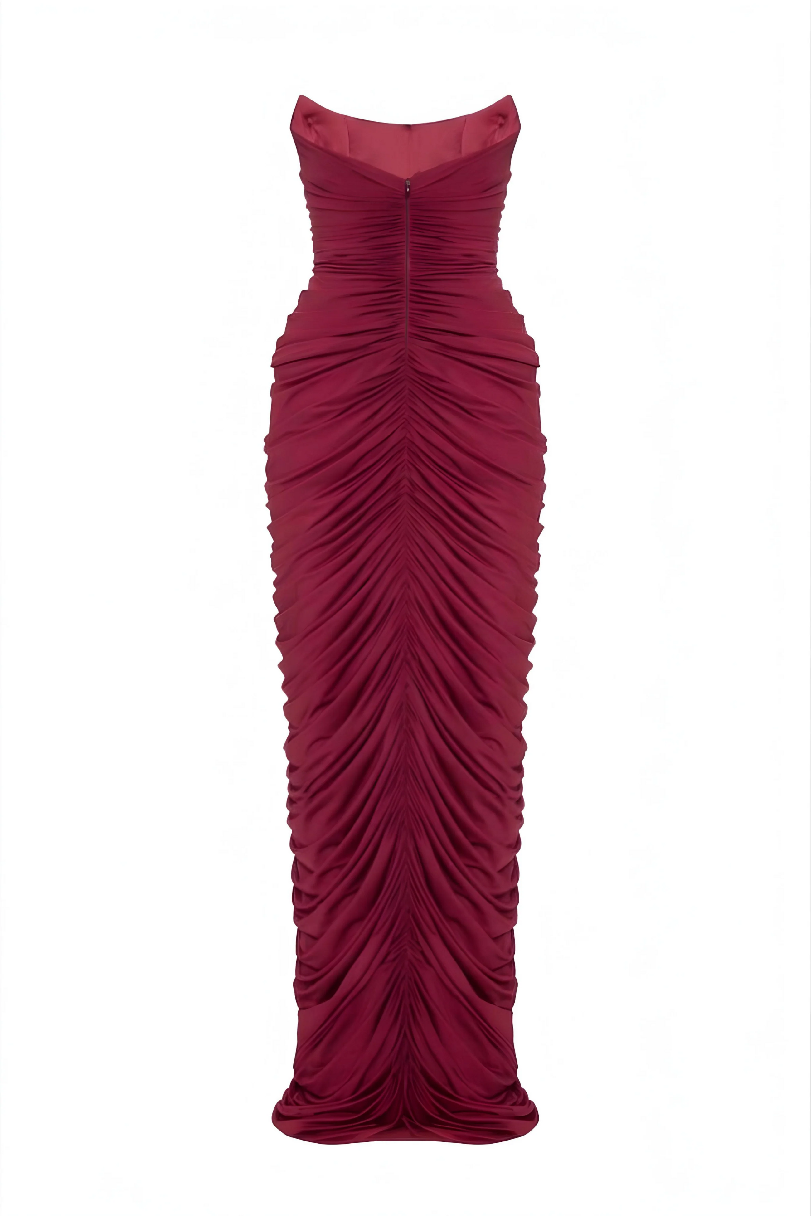 Strapless Front-Center Ruched Slit Evening Gown