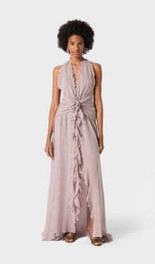 Halter Ruffles Rose Decoration Maxi Dress