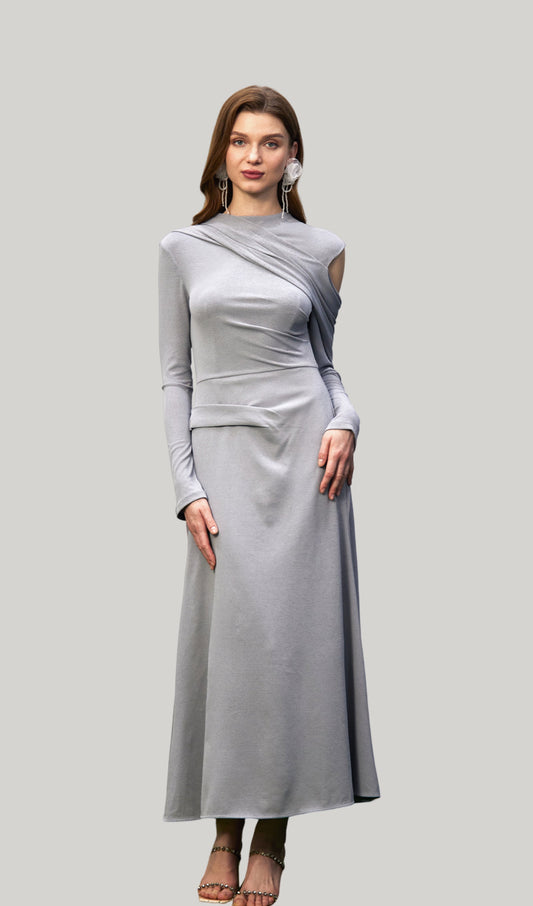 Solid Fitted Draped Maxi Dress