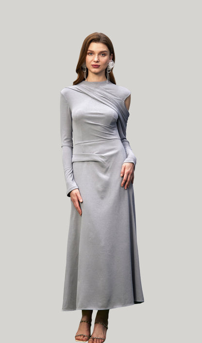 Solid Fitted Draped Maxi Dress