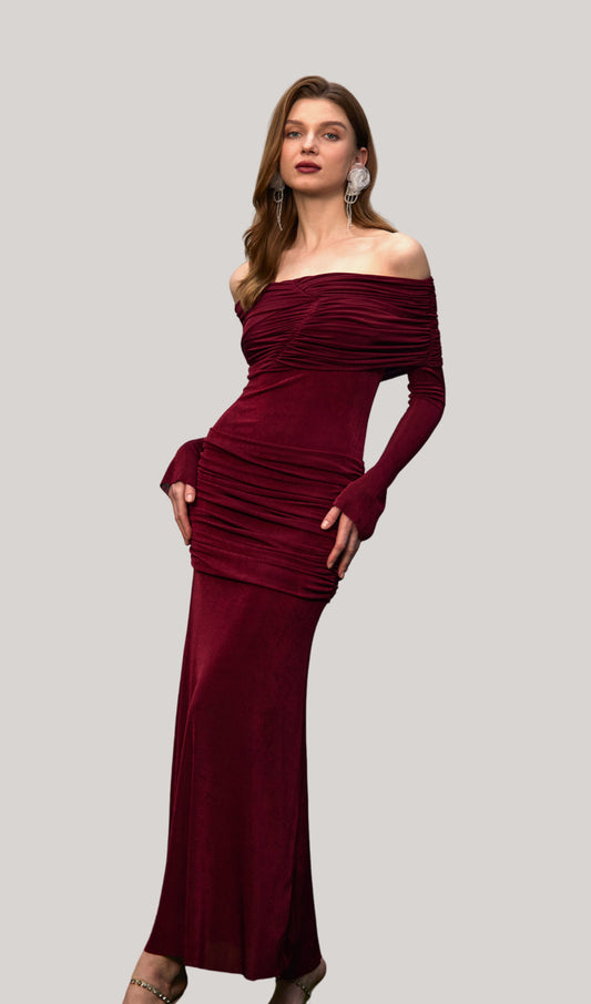 Jersey Draped Off-shoulder Maxi Dress