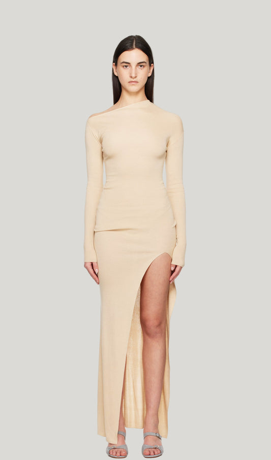 Irregular Solid Slit Maxi Dress