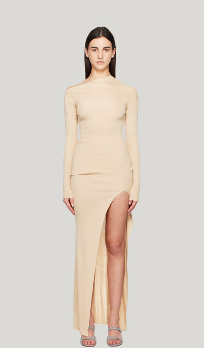 Irregular Solid Slit Maxi Dress