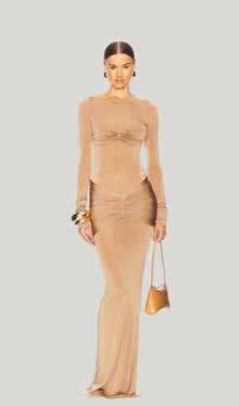 Slim Fit Plain Pleated Maxi Dress