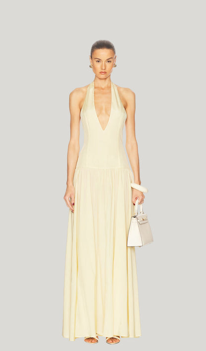 Halter V Neck Maxi Dress