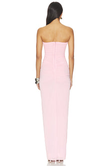 Strapless Front-Knot Cutout Ruched Maxi Dress