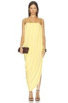 Strapless Draped Side-Slit Wrap Dress