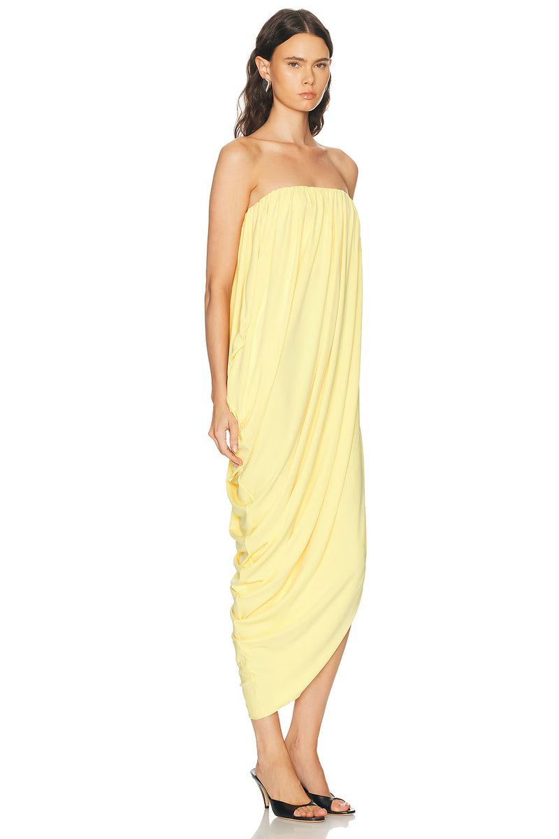 Strapless Draped Side-Slit Wrap Dress