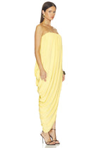 Strapless Draped Side-Slit Wrap Dress