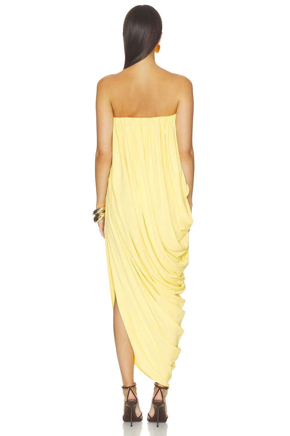 Strapless Draped Side-Slit Wrap Dress