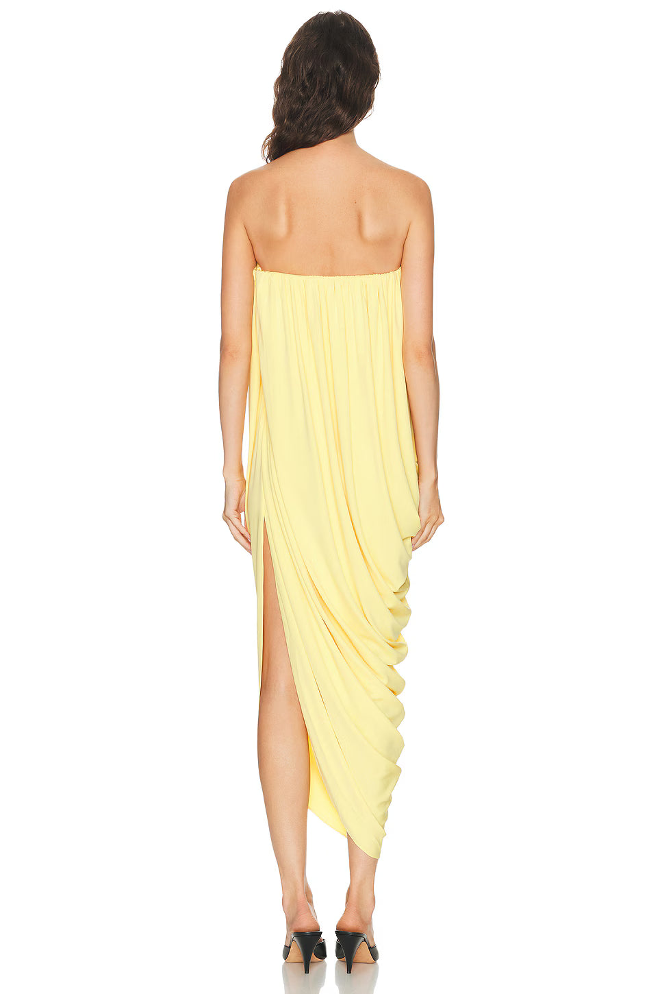 Strapless Draped Side-Slit Wrap Dress
