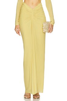 V-Neck Front Knot Cut-Out Top & Ruched Maxi Skirt Set