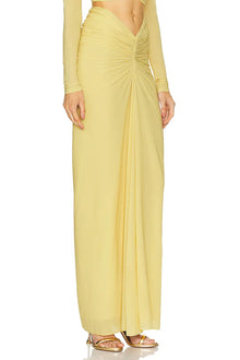 V-Neck Front Knot Cut-Out Top & Ruched Maxi Skirt Set